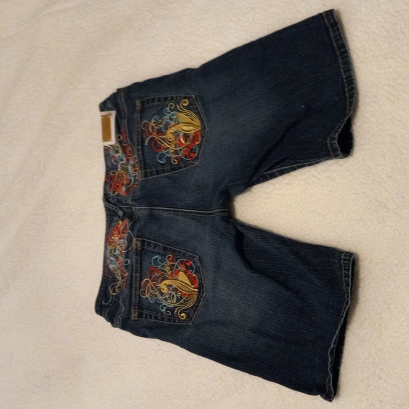 Baby Phat Bermuda Shorts JRS 11 Dark Wash Y2K Streetwear Embroidered - Picture 6 of 13